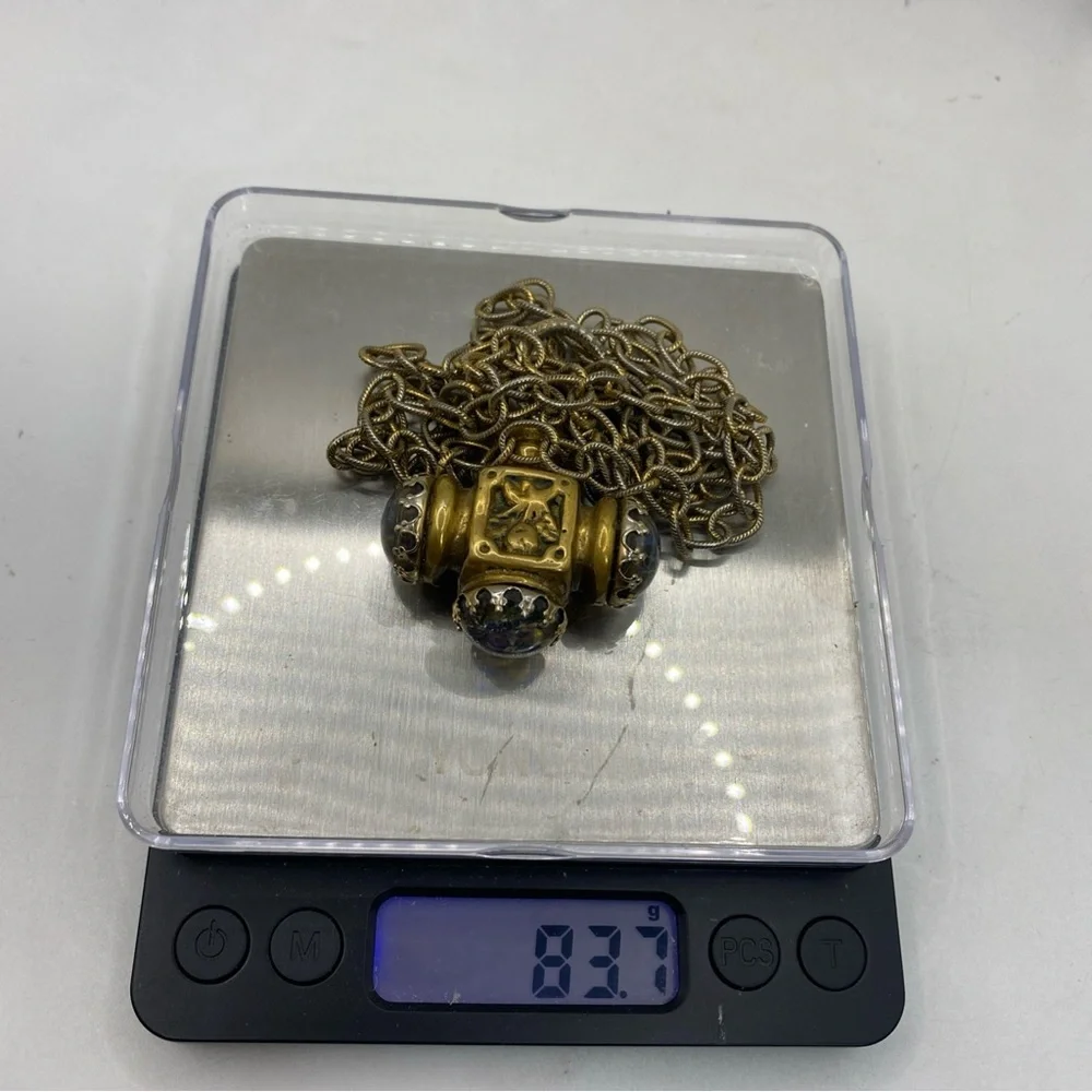 Antique 18th-century brass Italian Etruscan fob charm necklace 38” - Picture 11 of 13